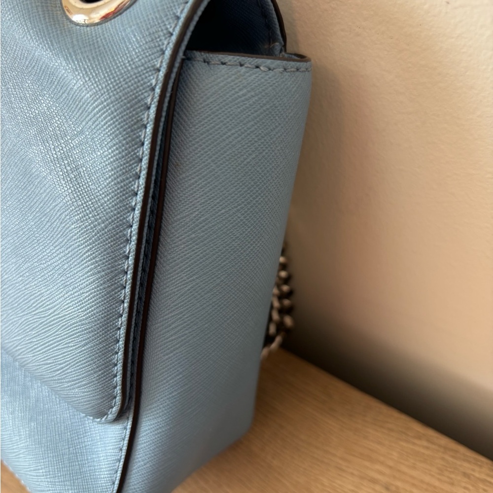 Michael Kors Tina Studded Flap Bag Lt. Blue Saffiano Leather Wear 2-ways - Picture 11 of 13